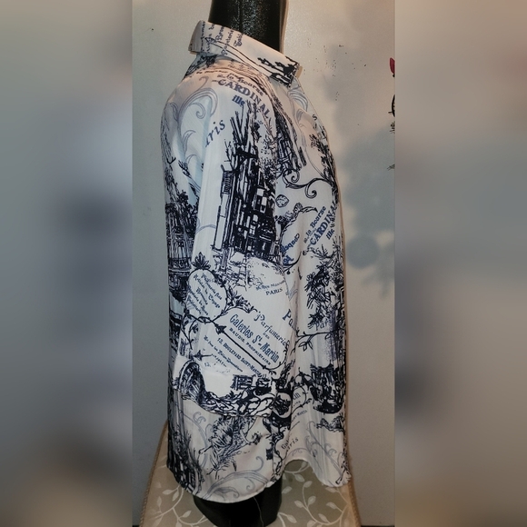 Alia White Paris Scene Print Cropped Sleeve Shirt Sz.16 - Picture 4 of 7